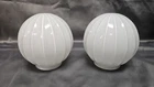 Pair Of Vintage White Ribbed Milk Glass Lamp Globe Shade 3" Fitter Round 6" Tall