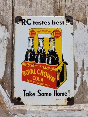 VINTAGE ROYAL CROWN PORCELAIN SIGN RC COLA SODA BOTTLE DRINK POP BEVERAGE STORE