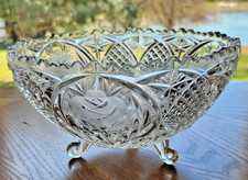 VTG Clear Heavy Cut Crystal Footed Bowl Sawtooth Rim Serving Candy Bowl - Mint