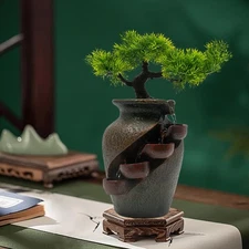 Indoor Tabletop Fountain Water Feature Home Decor Brown Countertop Waterfall