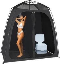 Upgraded Pop-Up Shower Tent, Black, 2-Room Privacy Shelter with Floor & Dual ...