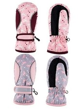 2 Pairs Girls Waterproof Mittens Kids Snow Gloves Warm 2-5 Years Horse Style
