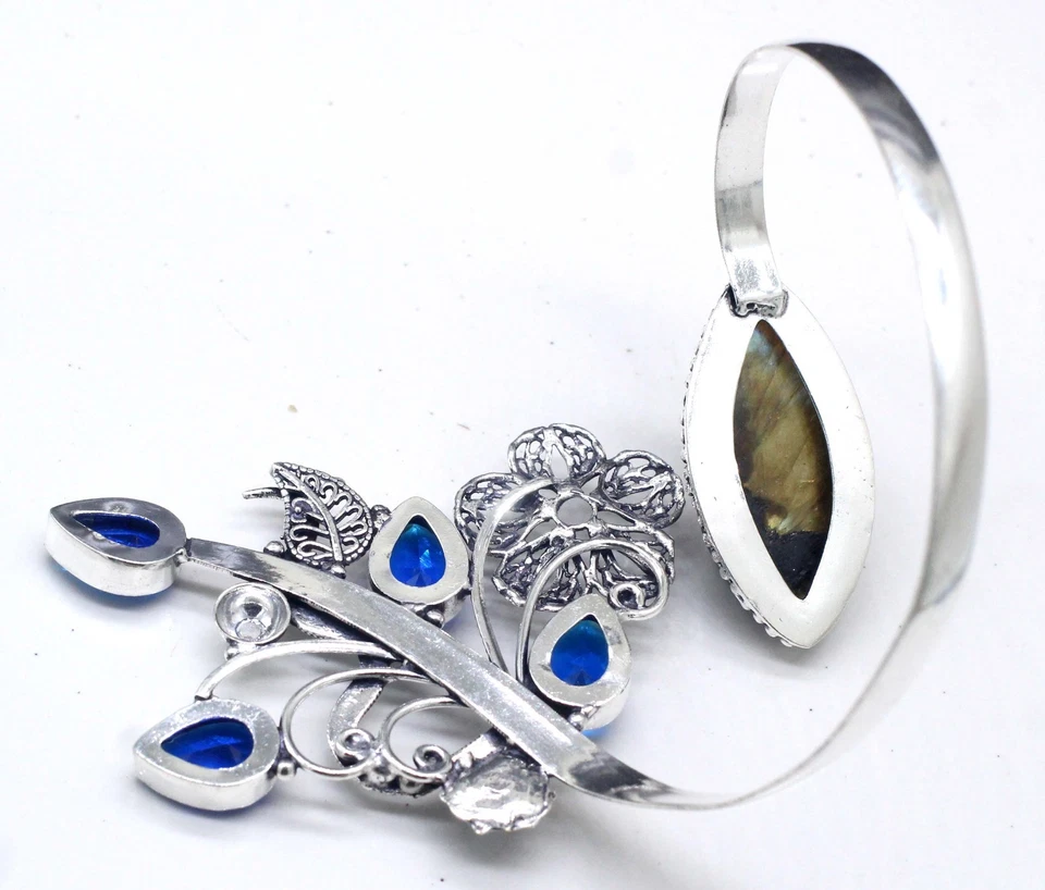 Labradorite Gemstone Handmade 925 Sterling Silver Jewelry Cuff Bracelet Size-ADJ - Image 4 of 4