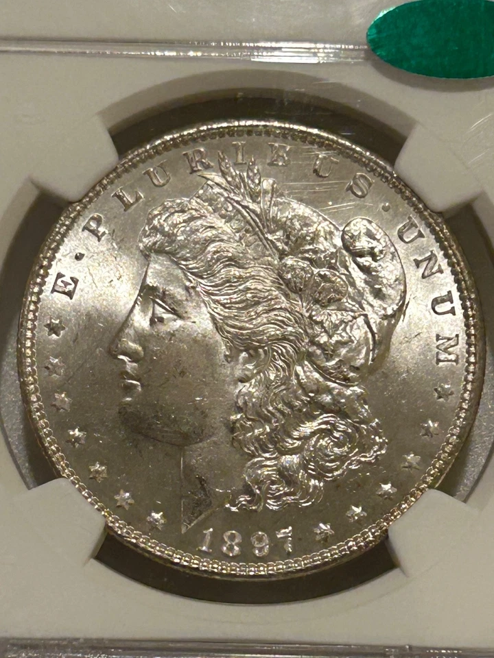 Dólar de plata Morgan 1897 P NGC MS64 CAC verde mejor fecha/tono reverso Foto 2 de 4