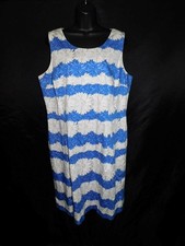 Talbots 16P White Blue Daisy Stripe Floral Dress Sleeveless Cotton 16 Petite