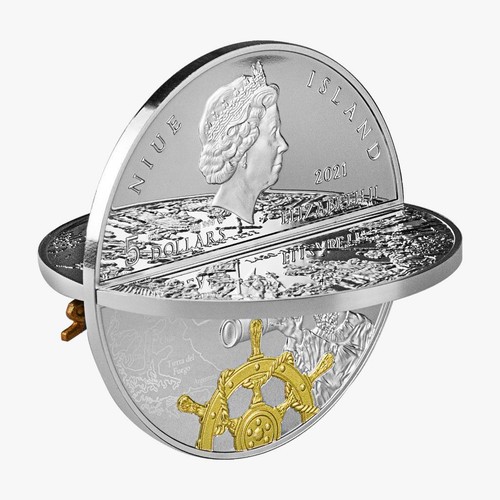 Niue 2021 5$ Ferdinand Magellan 3D Shape 500th Anniversary 2 Oz silber Münze - Bild 5 von 6