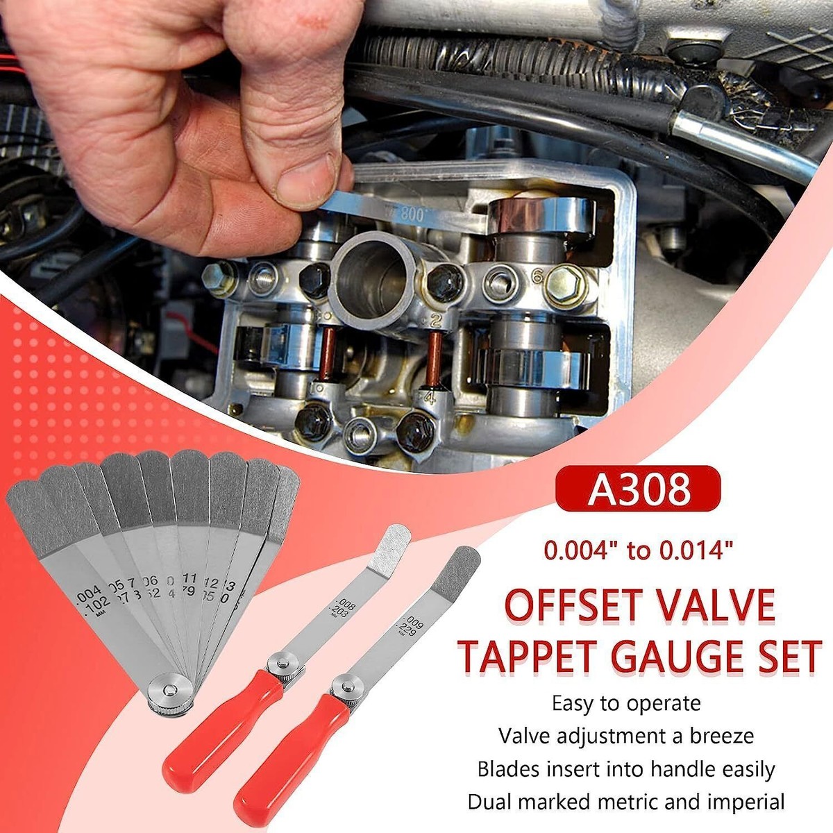 Offset Valve Tappet Gauge Set – 11-Blade, 0.004 To 0.014 (A308) – Feeler Gauge Tool