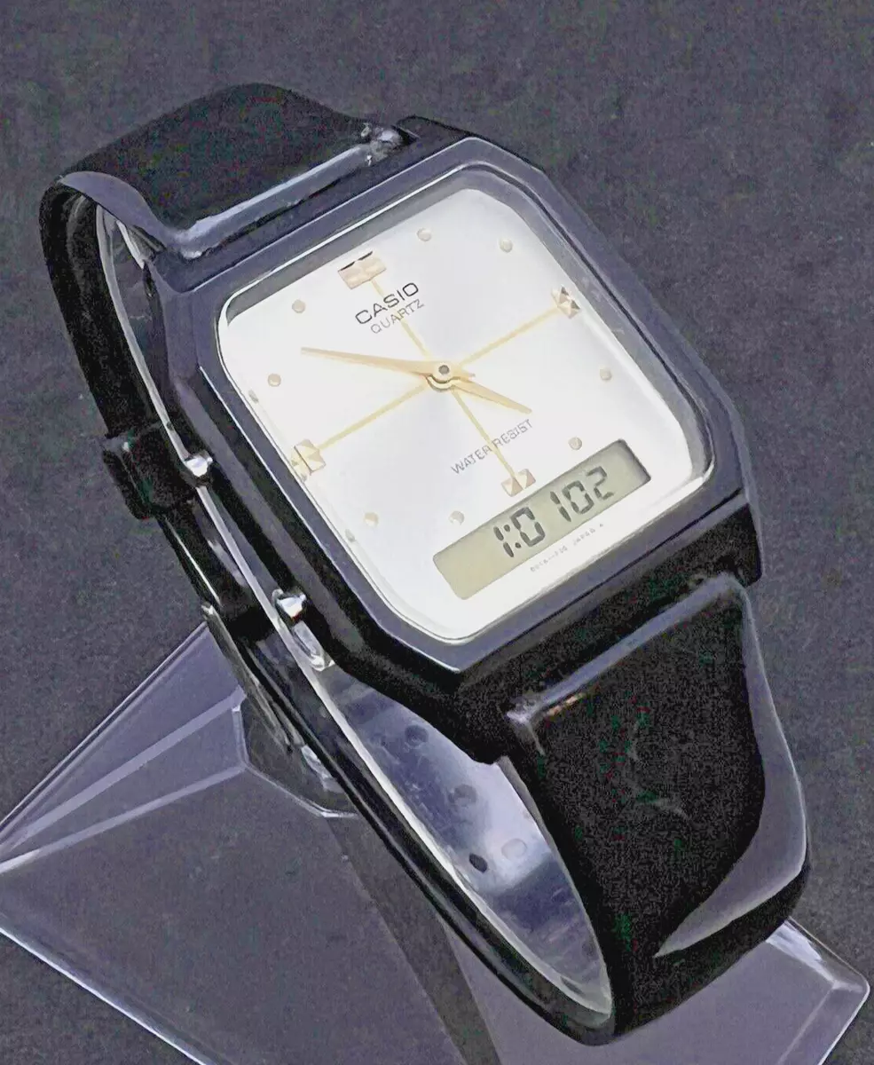 Vintage New CASIO Men s AQ 48 1301 Ana Digi Quartz Watch Black