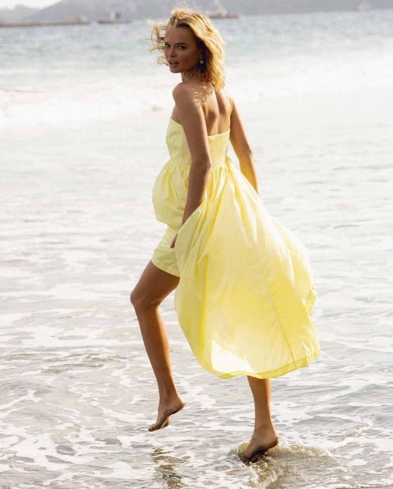 STEELE Lago Sun Dress Yellow Cotton Long Maxi Optional Straps Summer Beach Sz M