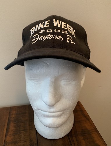 Vintage 2002 Daytona Florida Bike Week Hat Youngan Black Strap Back Logo Buckle - Afbeelding 1 van 21