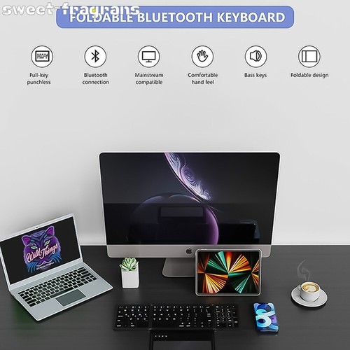 Leather Wireless Bluetooth Keyboard with Touchpad for Universal Tablet Phone - Picture 2 of 11