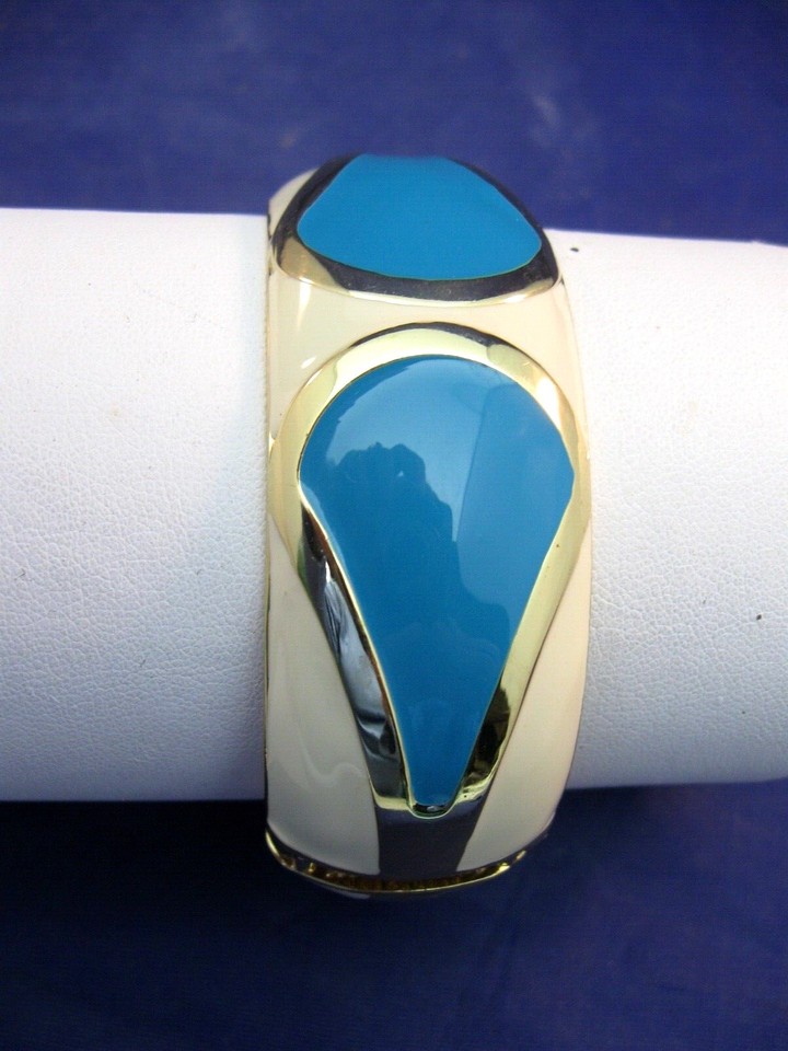 CLAMP STYLE HEAVY BRACELET CREAM, GOLD AND TURQUOISE eBay