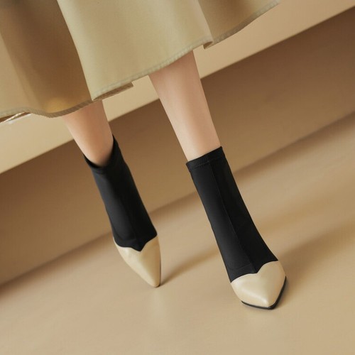 Womens High Boots Pointed Toe Back Zipper High Slim Heels Elastic Ankle Boots Sz - Bild 20 von 26