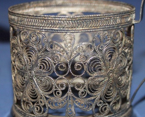 Antique Russian set 6 silver plated filigree cup holders - Picture 9 of 12
