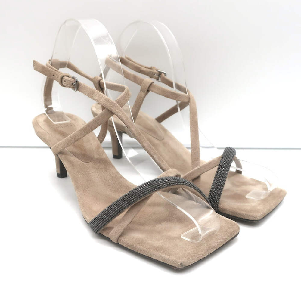 Brunello Cucinelli Monili Crisscross Kitten Heel Sandals