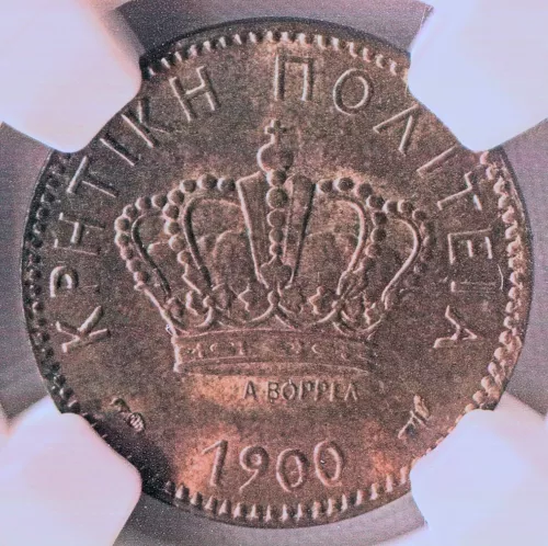 Crete - 1900A 2 Lepta in NGC MS 65 RB