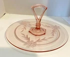 Depression Era Pink Glass Etched Design Center Handle Serving Tray/Dish 11”