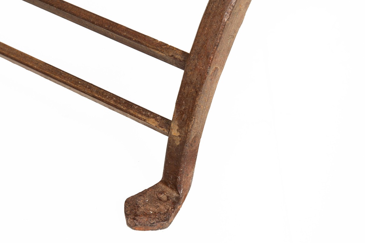 Antique Wrought-Iron and Leather Savonarola Chair, early Antique Wrought-Iron and Leather Savonarola Chair, early