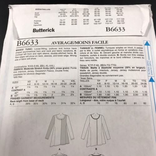 Butterick B6633 Katherine Tilton Misses Loose Fitting Pullover Tunic UC L-XL-XXL - Picture 4 of 6