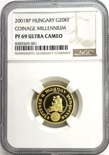2001 GOLD HUNGARY 20000 FORINT MILLENNIUM HUNGARIAN COINAGE NGC PROOF 69 UC