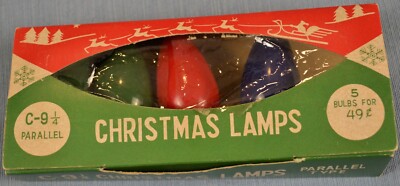 Vintage C9 Lamps/Bulbs Lot of 4 Original Package Working Tested 2 Grn 1 Red 1 Bl