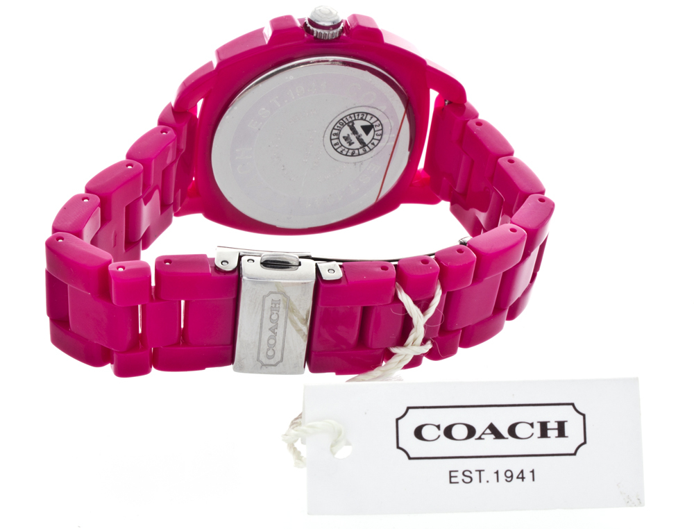Coach Women's Boyfriend Pink Plastic Bracelet Watch 14501349