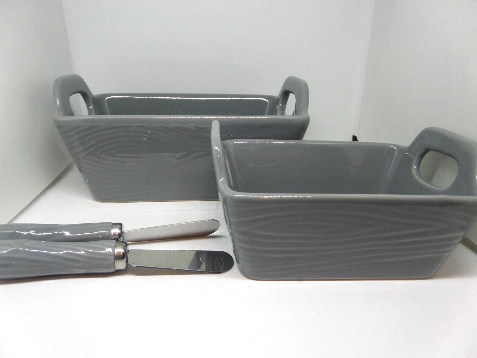 Temp-Tations Woodland Gray Mini Loaf Pans w/ Spreaders NEW 4 Piece Lot