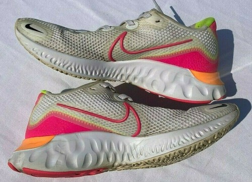 Women's Nike Renew Run Platinum Athletic Running Shoes White Pink Neon Size 7 - Picture 2 of 6