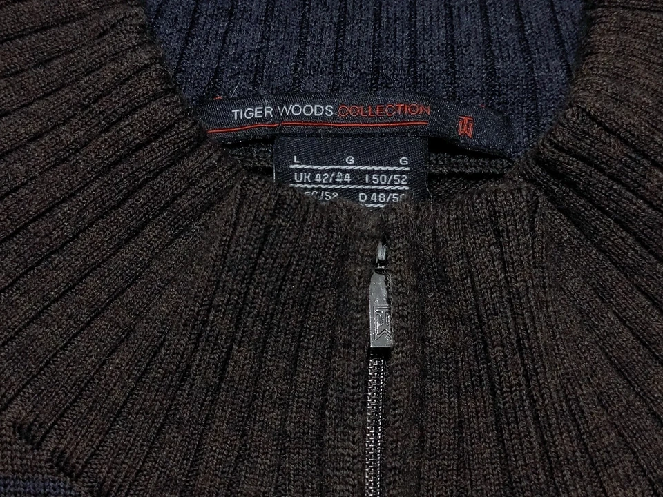 NIKE TIGER WOODS 1/2 Zip 100% Merino Wool Sweater 336856 Brown Green Large L - Image 2 of 4