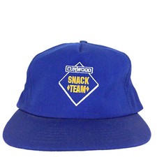 Vtg Curwood Snack Team Cap Spell Out Logo USA Snap Back Trucker Baseball Dad Hat