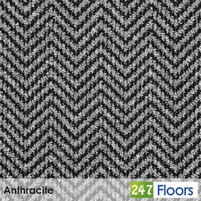 Anthracite Herringbone Pattern Loop Carpet Stain Resistant Feltback Lounge Hall