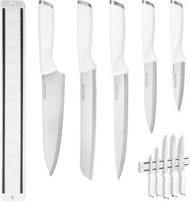 6-Piece White Knife Set with Magnetic Strip for Wall, Ultra Sharp Magnetic Set
