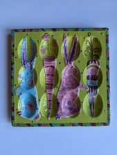 Cindy Shamp Ceramic Deviled Egg Plate Multicolored Rabbit Carrot  12 places