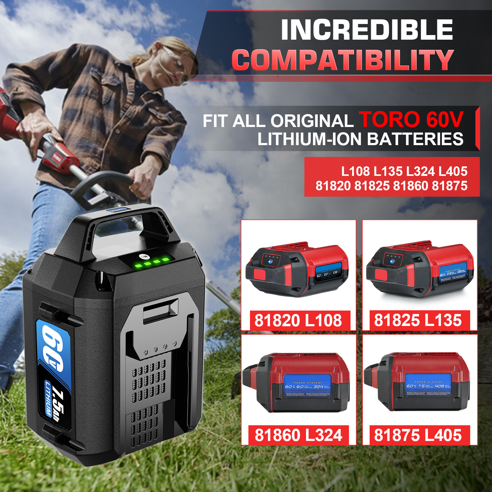 60V 7.5 Ah Lithium-ion Battery For ‎Toro 60Volt Flex-Force Power System L405 New