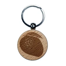 Mango Fruit Solid Engraved Wood Round Keychain Tag Charm