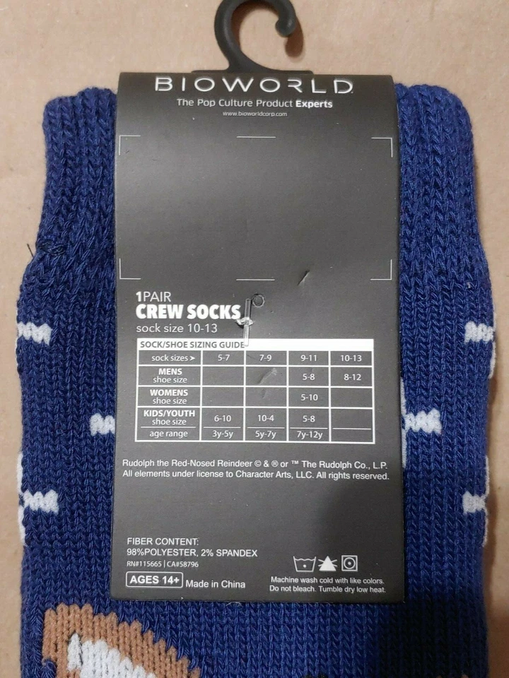 Rudolph Socks Crew The Red-Nosed Reindeer Christmas Thick Double Layer Men 10-12 - Image 4 of 4