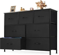 Black 7 Drawers Dresser Bedroom Fabric Chest of Drawers Organizer Storage Tower