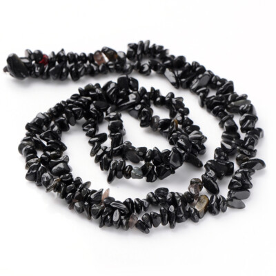 Schwarze Obsidian Perlen Chip ca. 5-15 mm lang Strang 220+