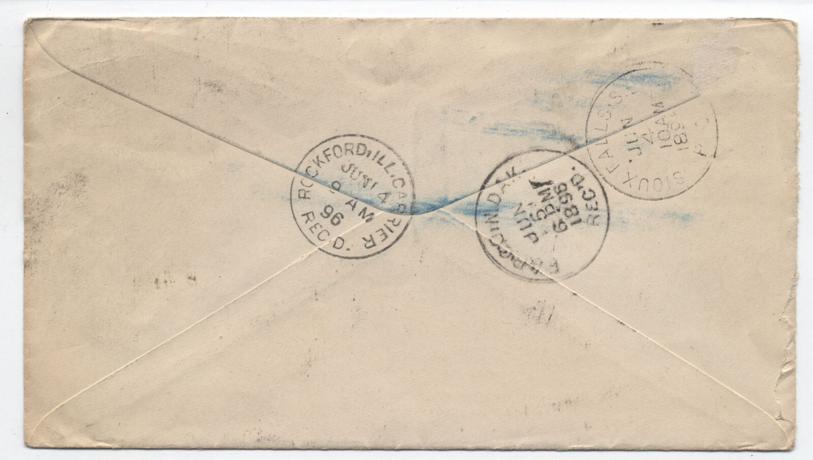 1898 Rockford IL to Fargo ND and Sioux Falls SD return to sender [s