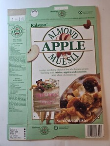 Vintage 1990 Ralston Almond Apple Muesli Cereal Box Flat