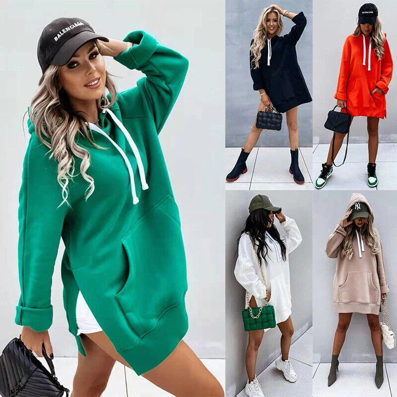 Women's Oversized Hoodie Dress Pullover Sweatshirt Tops Kangaroo Pocket  Sweater