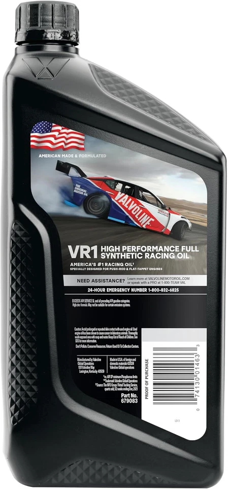 Pack of 6 Valvoline VR1 Full Synthetic Racing Oil SAE 10W-30 Motor Oil, 1 Quart - Image 2 of 4