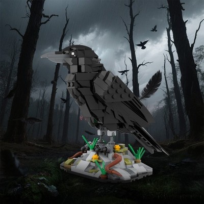 MOC-217187 Ein Ravenvogel sitzt auf Rocky Base Tiermodell Gebäude Set 357 Stück