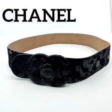 CHANEL Leather Belt Black 09A Turnlock Coco Mark Vintage Excellent Condition