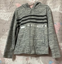 GAP Kids Boys Gray Front Stripes Full Zip Hoodie Small 6-7 L/Sleeve Sweatshirt
