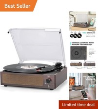 Vintage Vinyl Record Player with Bluetooth Speakers 3-Speed Playback, Dark Red