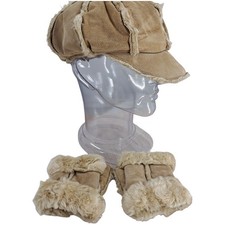 Vintage Wilsons Leather Suede Half Gloves Newsboy Cap Hat Size S/M Faux Fur Y2K