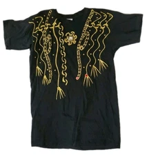 Moda Bazaar Shirt Up To XL Black With Gold Fabric Paint Bling Futuristic