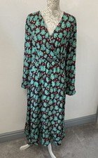 Debenhams Green Floral Long Sleeve Ruffle Hem Wrap Midi Dress UK 16 BNWT RRP £45