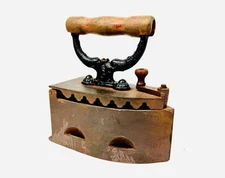 Vintage Iron Brass Charcoal Coal Press Box Clothes Wood Handle Barn House Decor